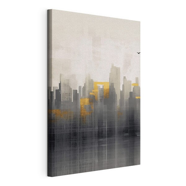 Bird flying over a city