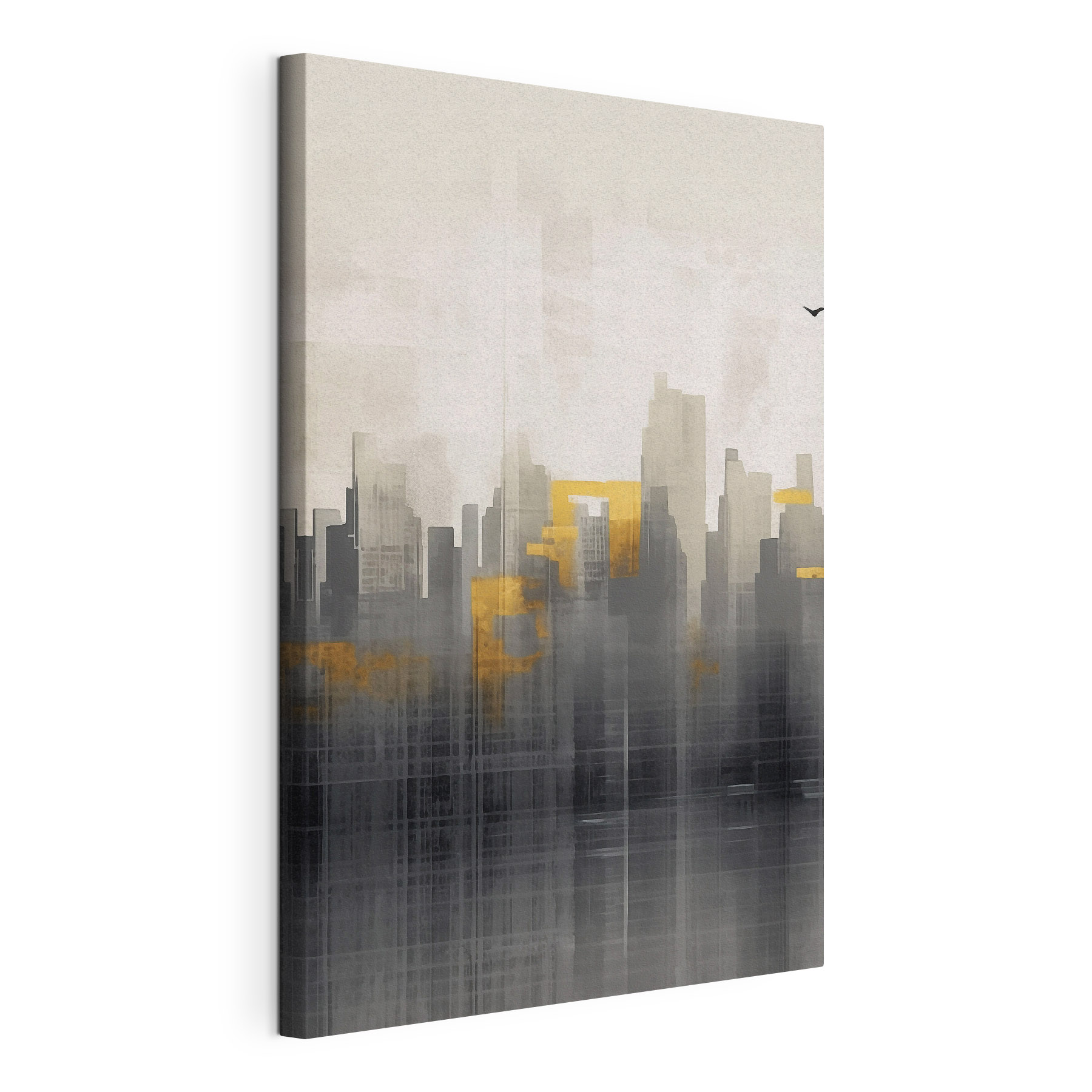 Bird flying over a city