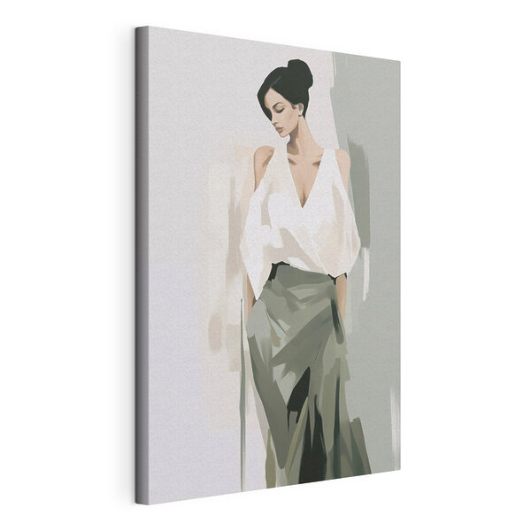 Quadri Donna con camicia bianca e gonna verde
