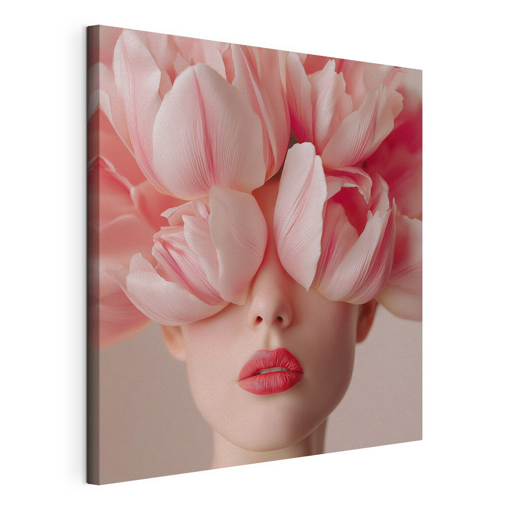 Woman with pink flowers on her head Woman with pink flowers on her head