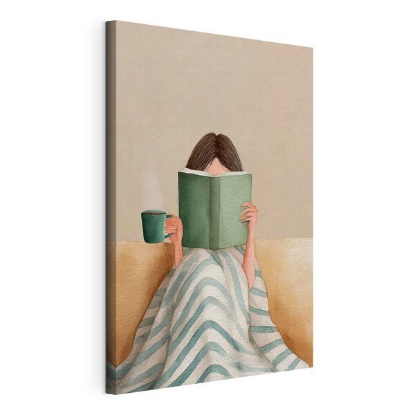 Quadri Donna che legge un libro e tiene in mano una tazza