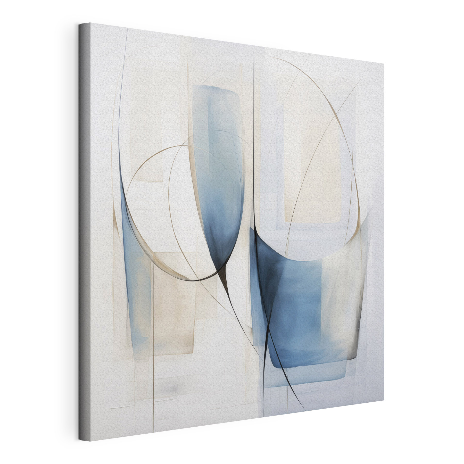 Painting of a couple of blue and white shapes Painting of a couple of blue and white shapes