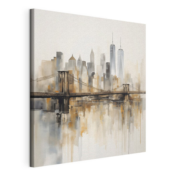 Ponte sull'acqua con lo skyline della città sullo sfondo Quadri Ponte sull'acqua con lo skyline della città sullo sfondo