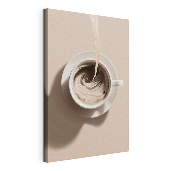 Cup of coffee with milk pouring into it