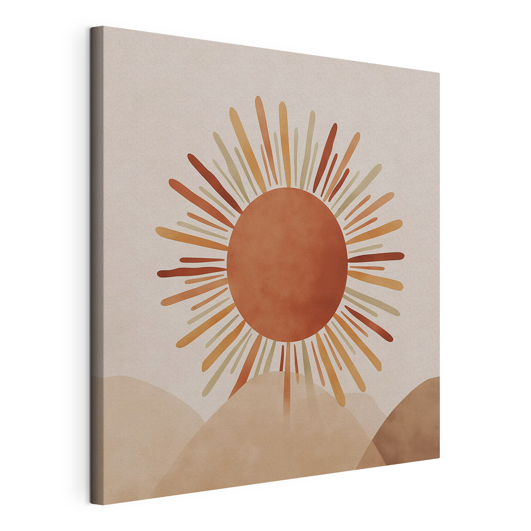 Sun with rays coming out of the top of a hill