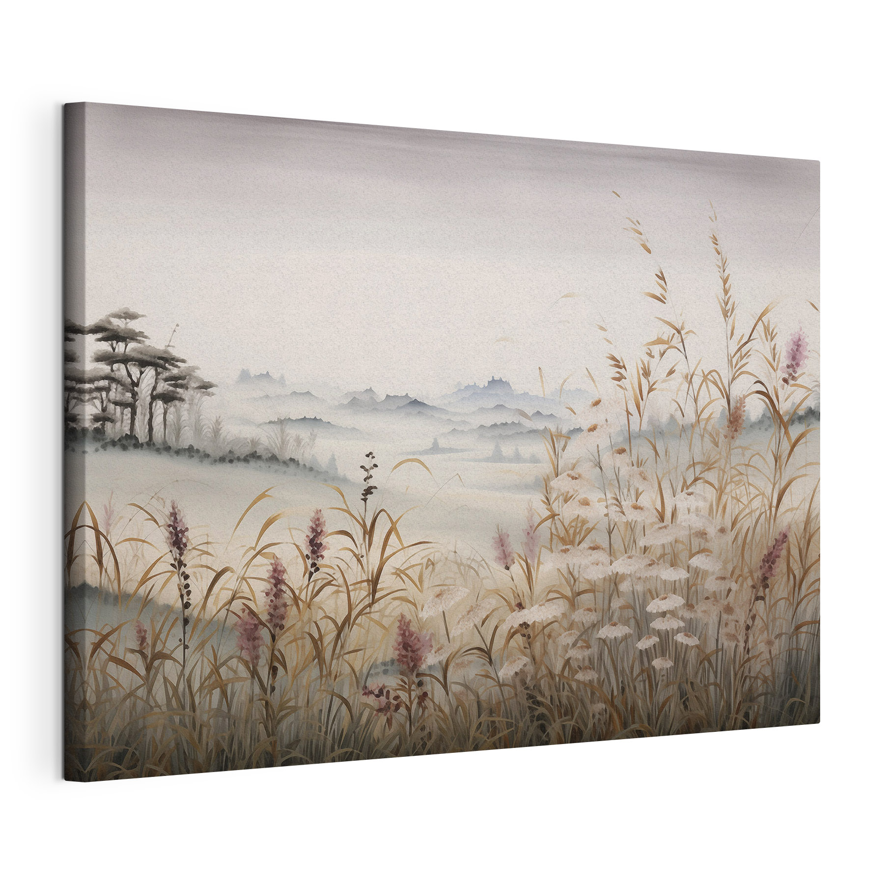 Painting of a landscape with grass and flowers