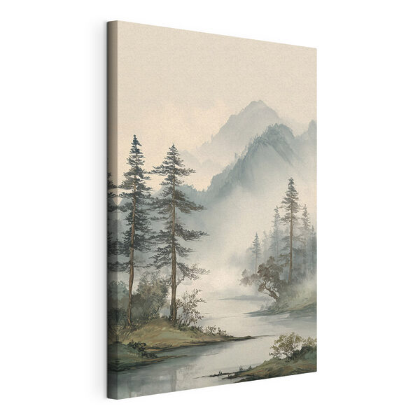 Fiume con alberi e montagne sullo sfondo Quadri Fiume con alberi e montagne sullo sfondo