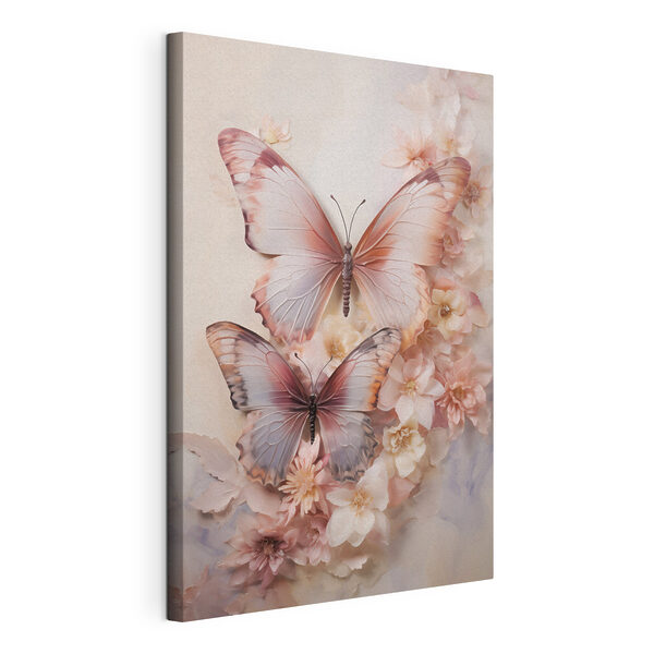 Farfalle su una parete con dei fiori Quadri Farfalle su una parete con dei fiori