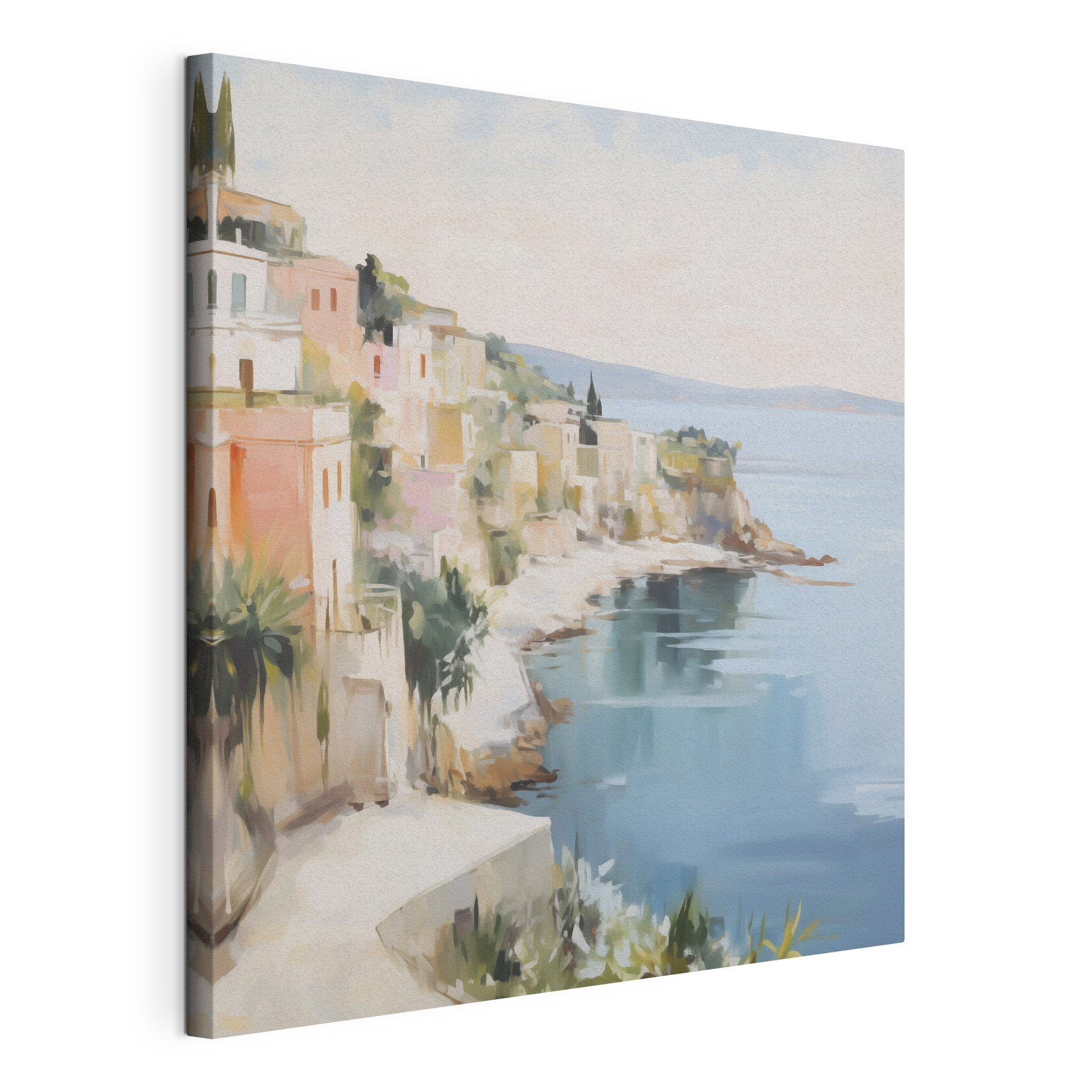 Painting of a city by the water