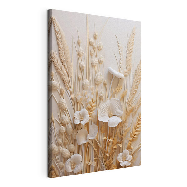 Composizione di fiori bianchi e grano marrone Quadri Composizione di fiori bianchi e grano marrone