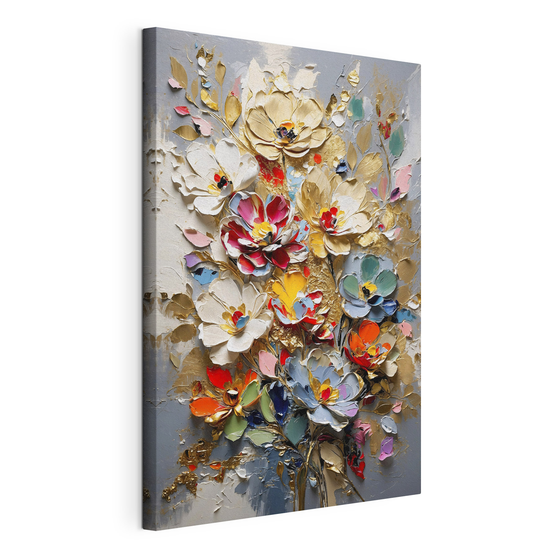 Painting of flowers on a grey surface