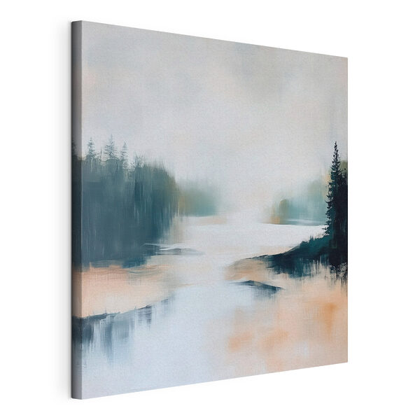 Dipinto raffigurante un fiume con alberi e nebbia Quadri Dipinto raffigurante un fiume con alberi e nebbia