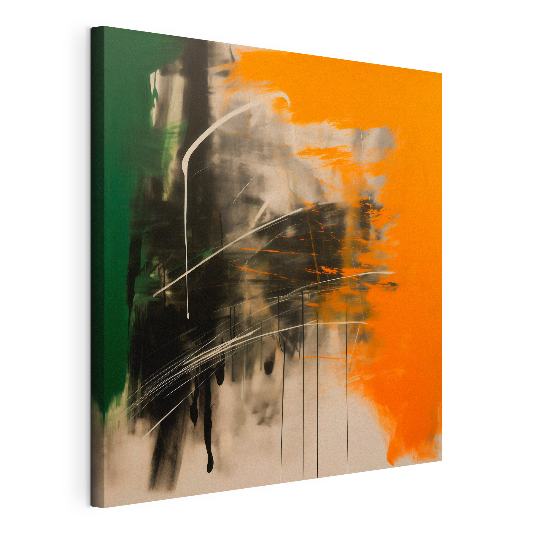Painting of a green orange and black color