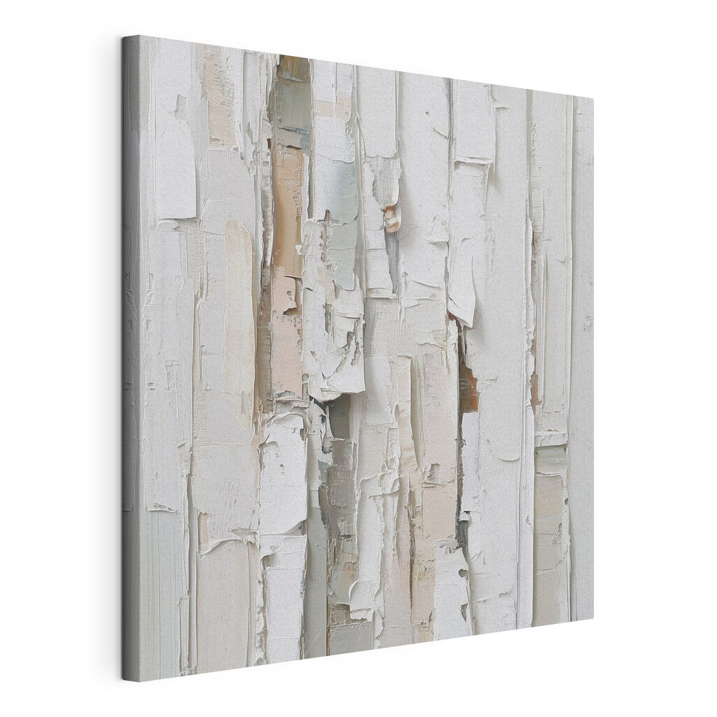 White painted wood with torn pieces of paper
