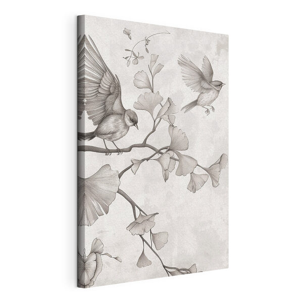 Birds on a branch with leaves
