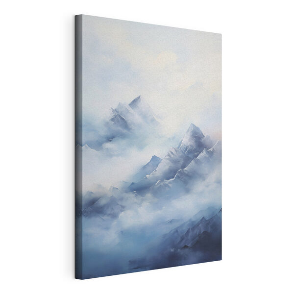 Painting of mountains in the clouds