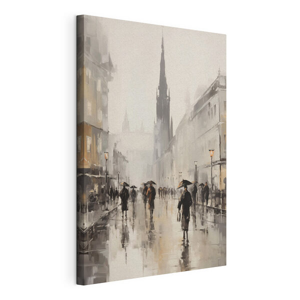 Dipinto raffigurante persone che camminano per strada con gli ombrelli Quadri Dipinto raffigurante persone che camminano per strada con gli ombrelli