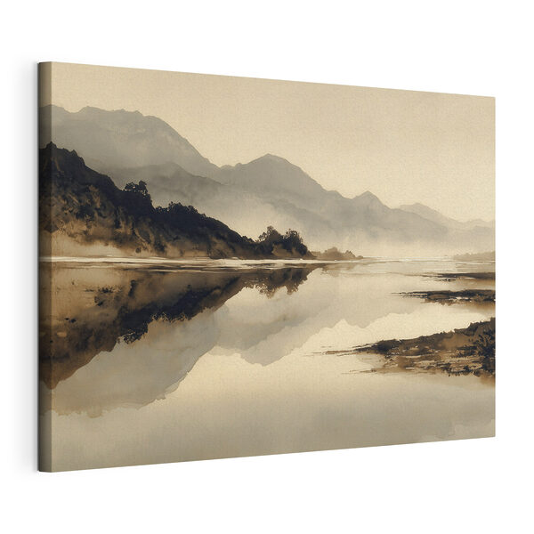 Acquerello raffigurante un lago con le montagne sullo sfondo Quadri Acquerello raffigurante un lago con le montagne sullo sfondo