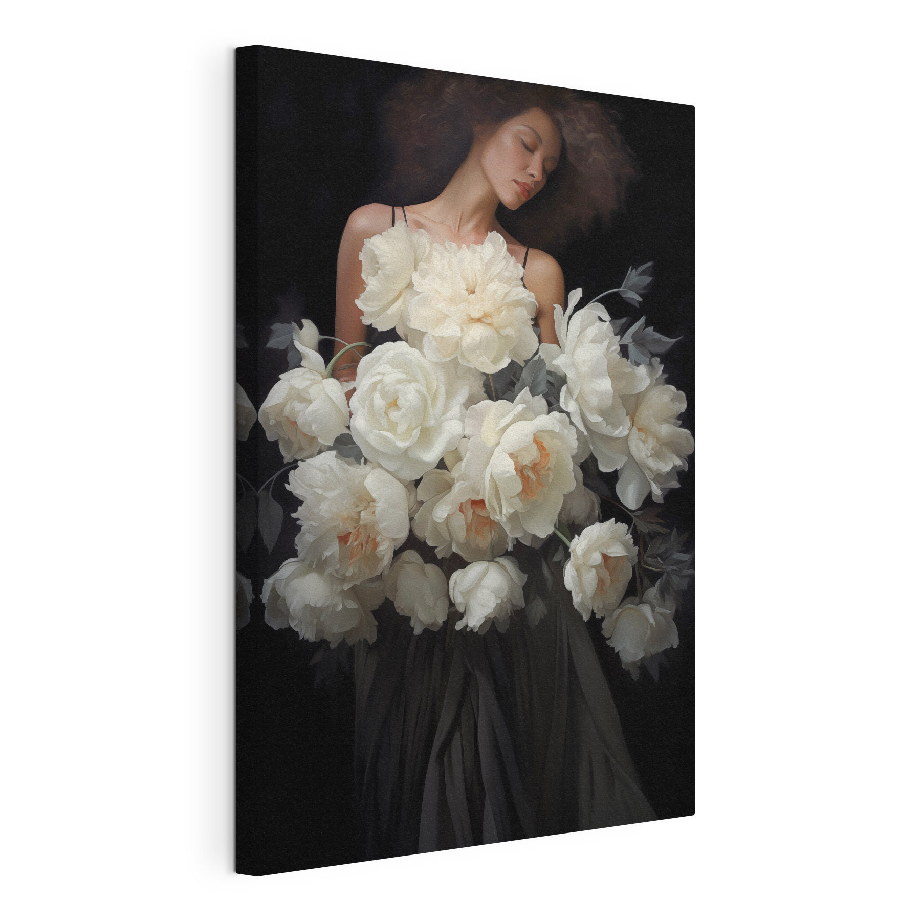 Woman holding a large bouquet of flowers Woman holding a large bouquet of flowers