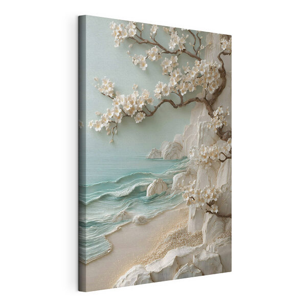 Albero con fiori bianchi su una spiaggia Quadri Albero con fiori bianchi su una spiaggia