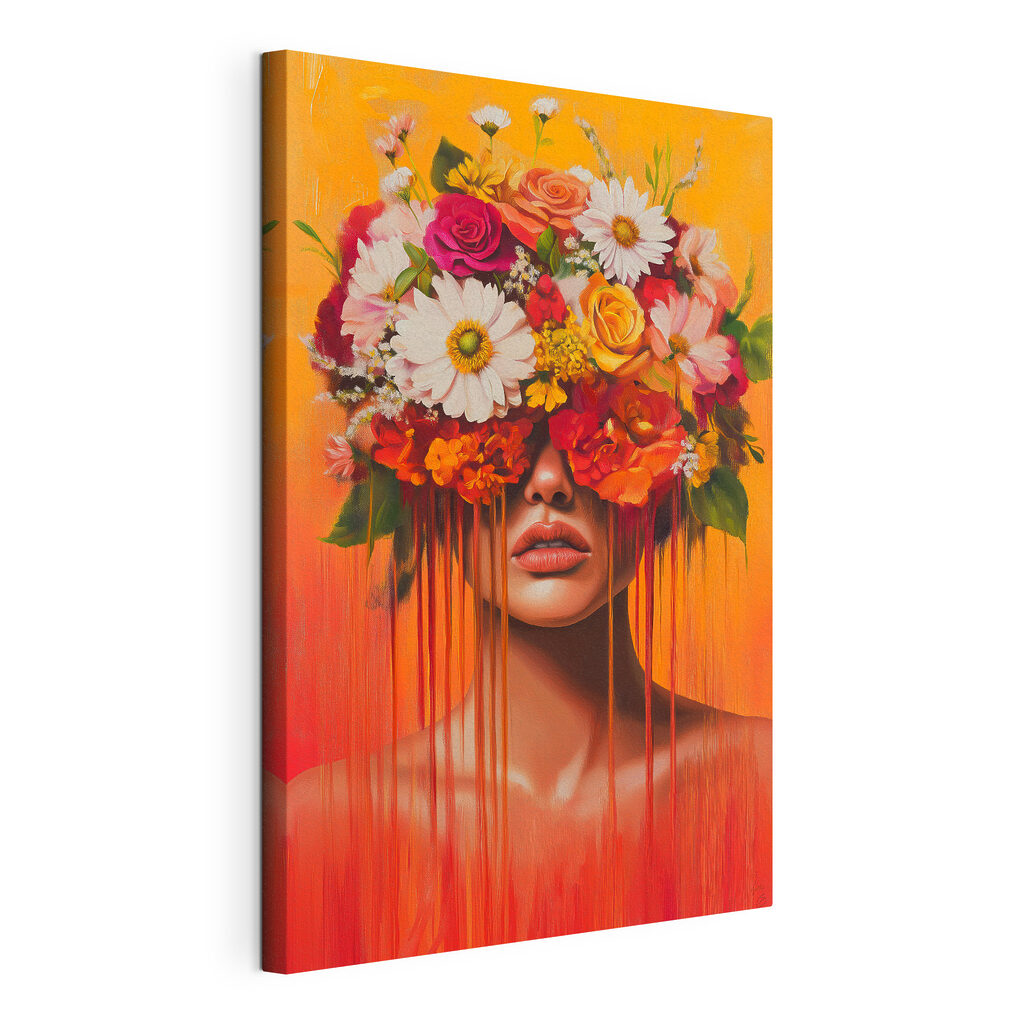 Painting of a woman with flowers on her head Painting of a woman with flowers on her head