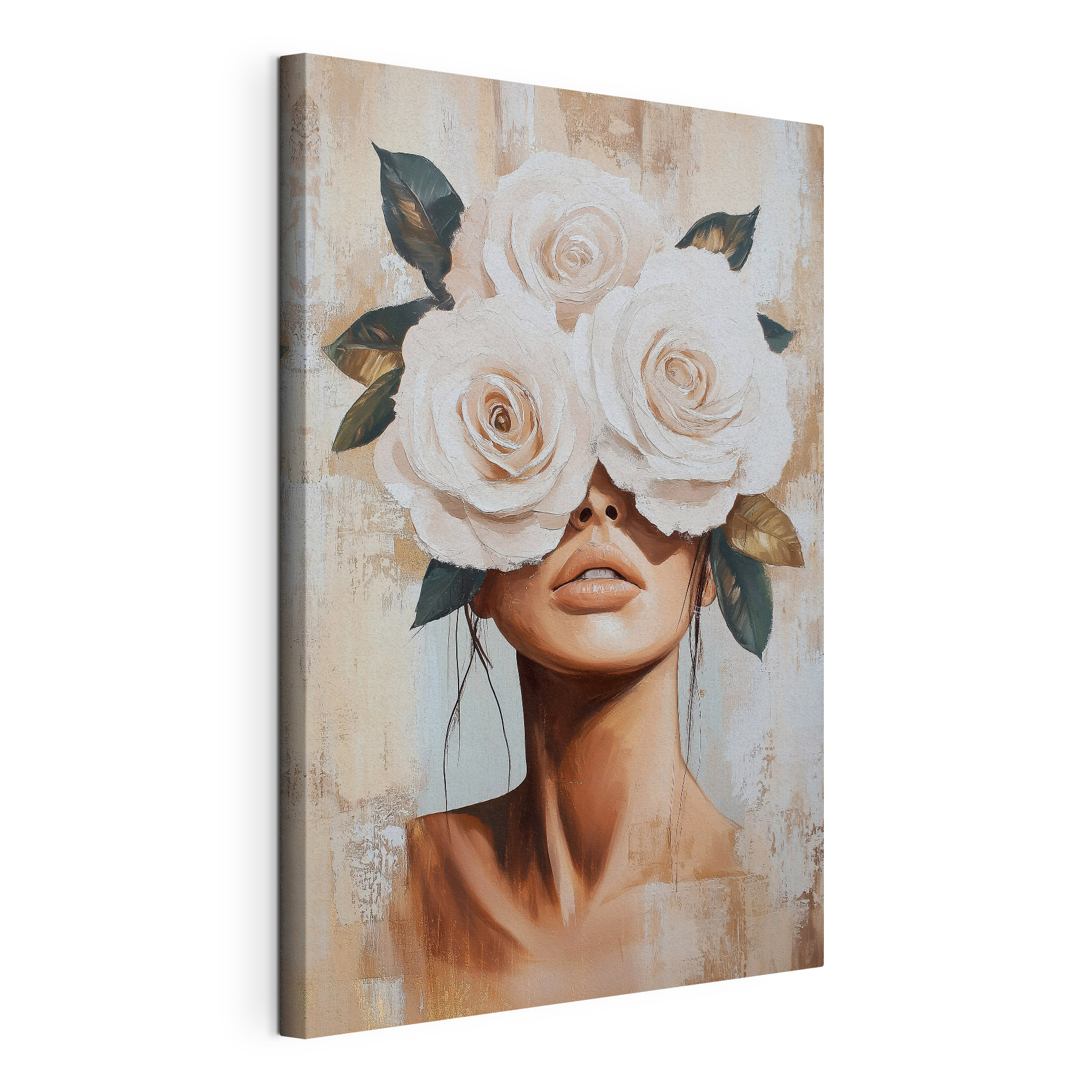 Painting of a woman with flowers on her face Painting of a woman with flowers on her face