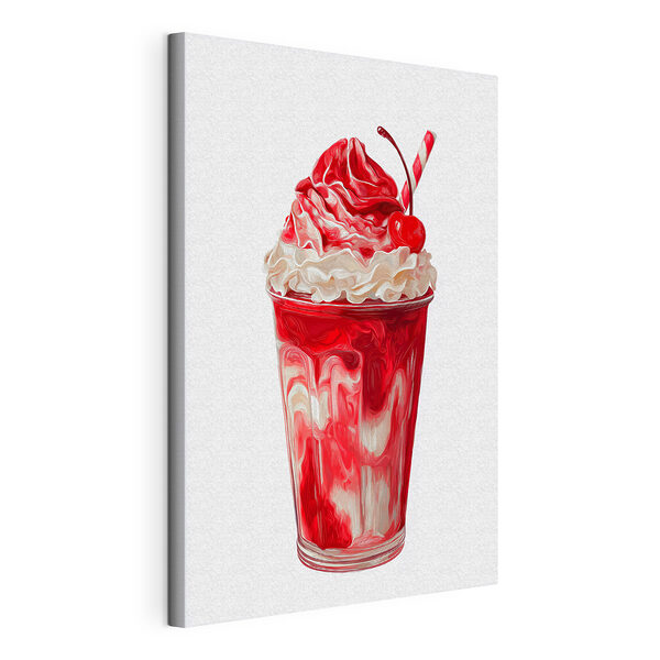Red and white milkshake with a straw Red and white milkshake with a straw