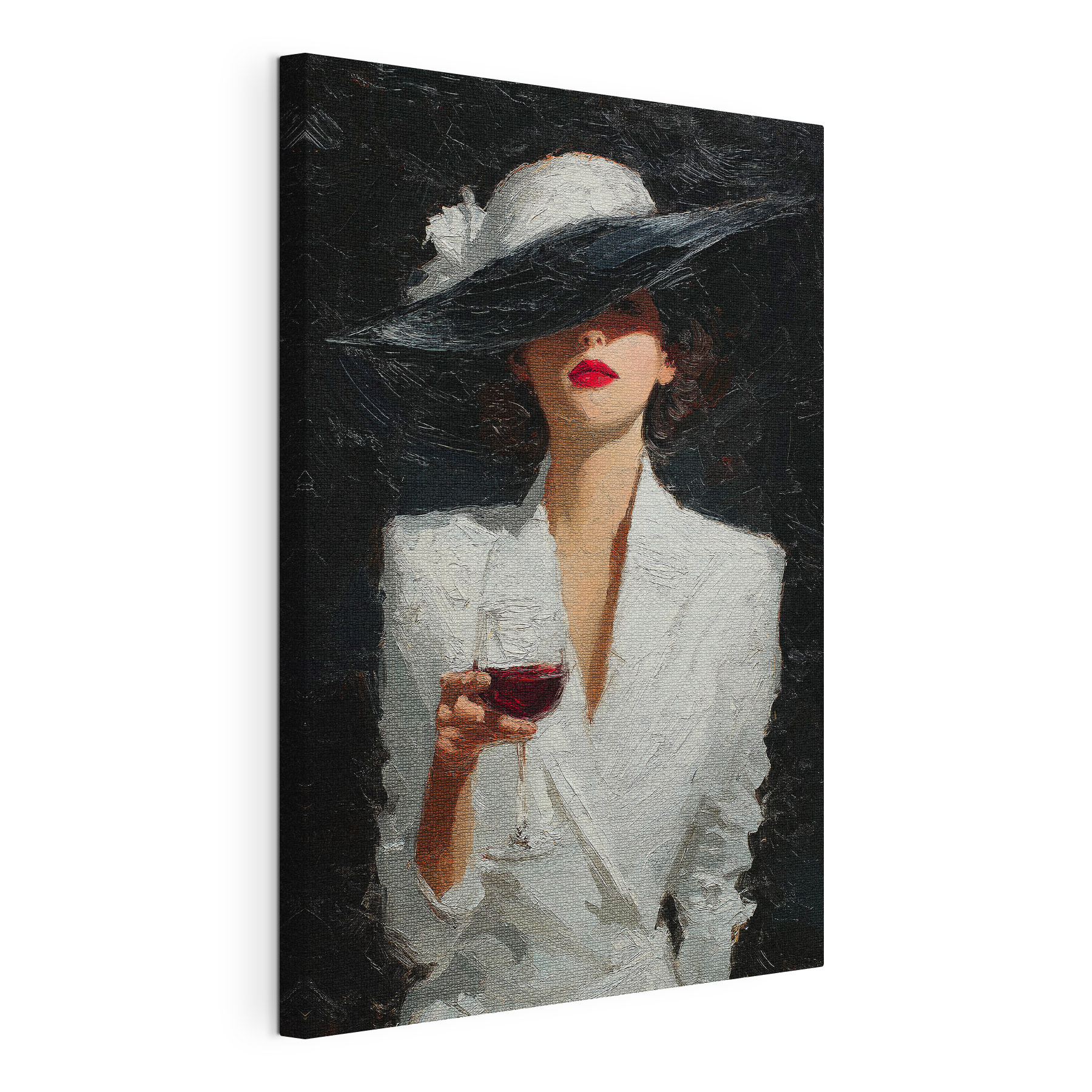 Woman wearing a hat and holding a glass of wine