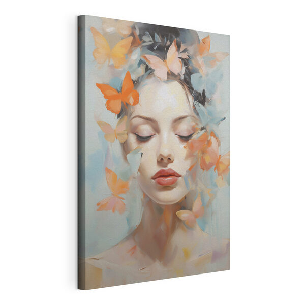 Woman with butterflies around her face
