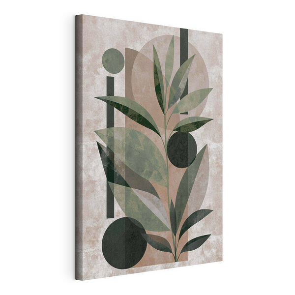 Dipinto raffigurante una pianta con foglie e forme geometriche Quadri Dipinto raffigurante una pianta con foglie e forme geometriche