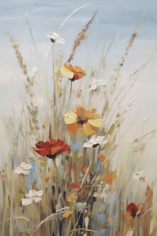 Painting of flowers in a field