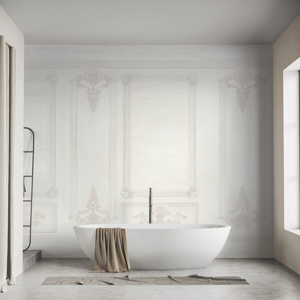 Parete bianca con motivi decorativi Parete bianca con motivi decorativi