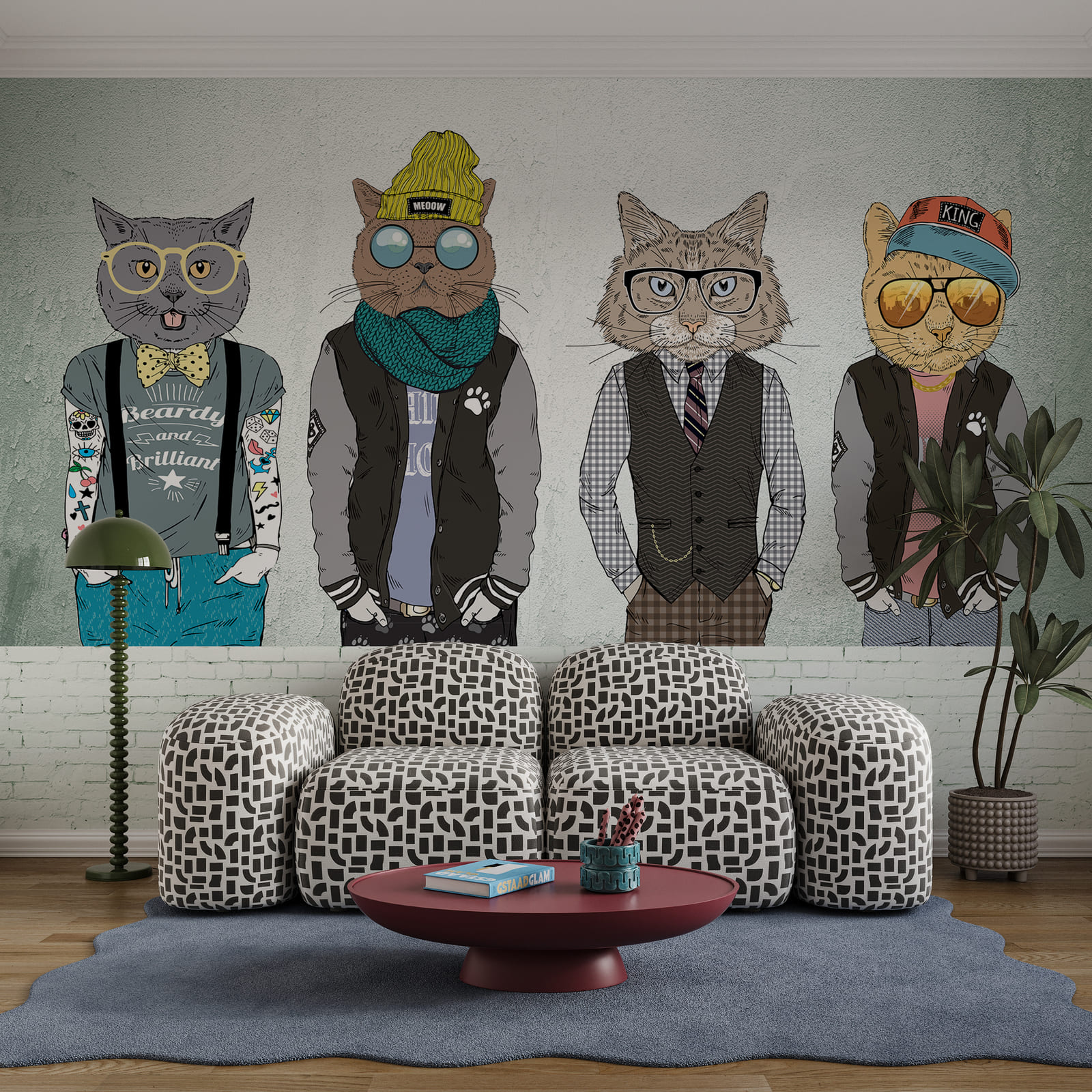 Gruppo di gatti vestiti