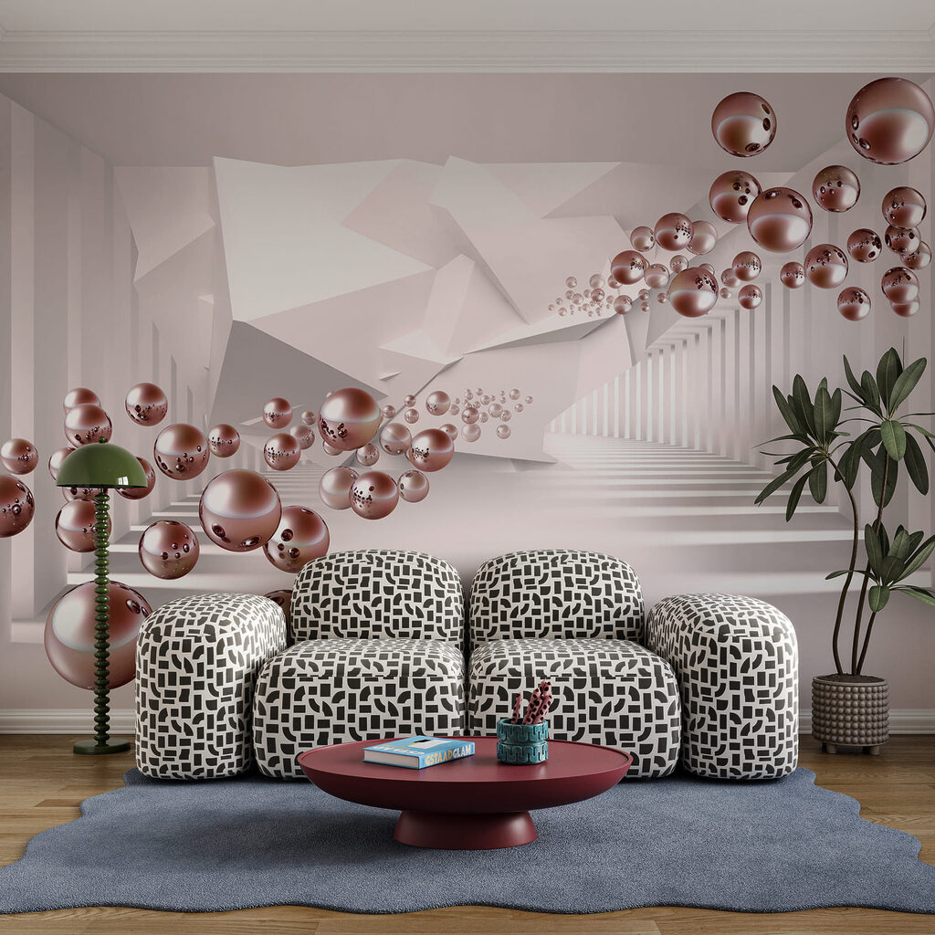 Stanza bianca con palline rosa