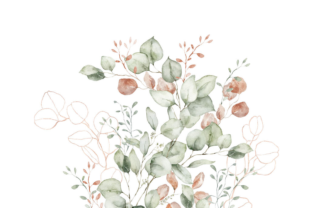 Watercolor painting of leaves and branches