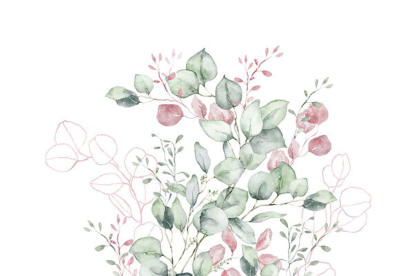 Watercolor painting of green and pink leaves Watercolor painting of green and pink leaves