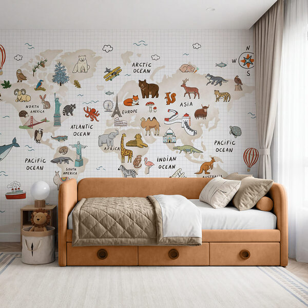 Mappa del mondo con gli animali