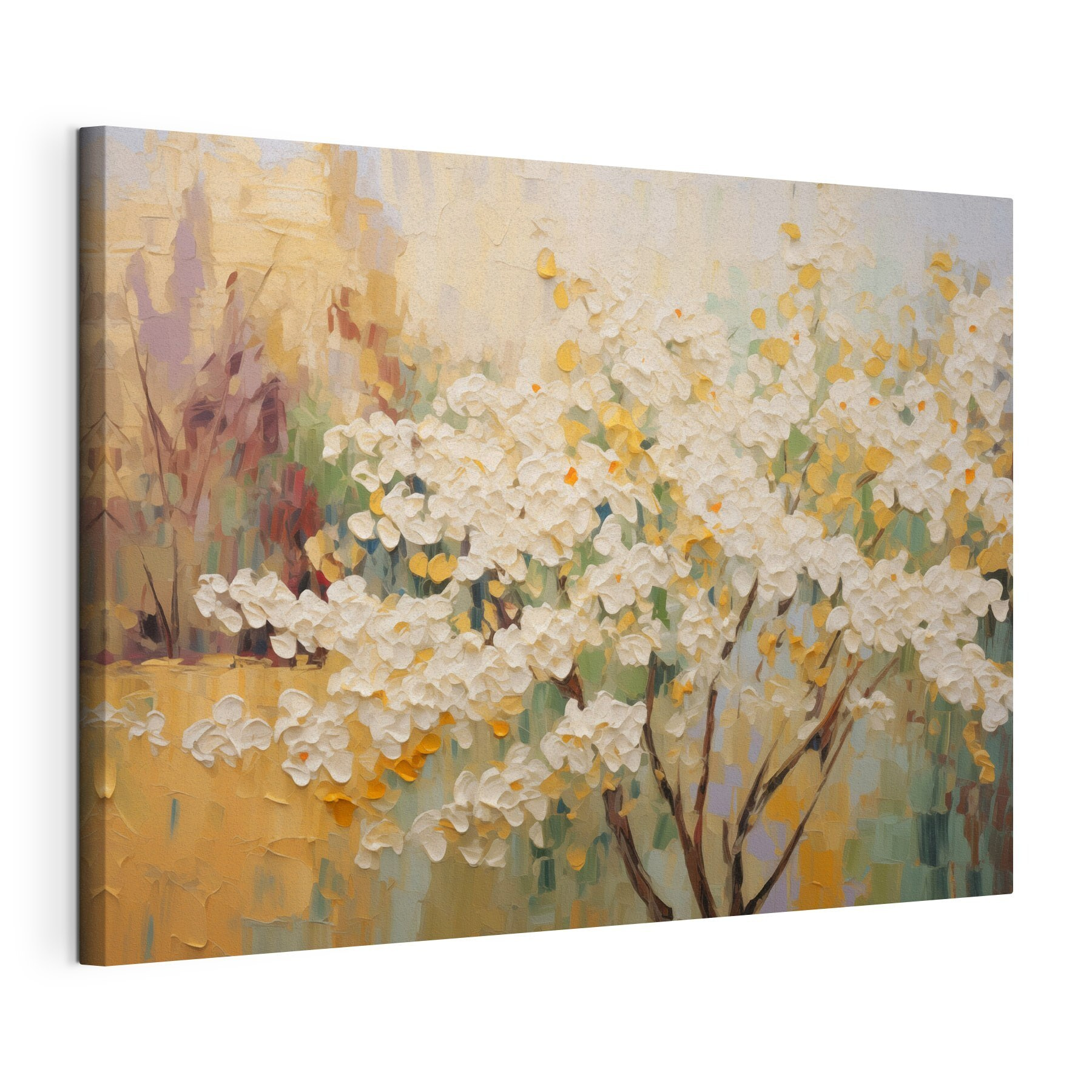 Painting of a tree with white flowers