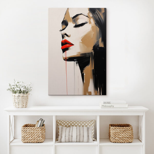 Painting of a woman with red lips and red lipstick Painting of a woman with red lips and red lipstick