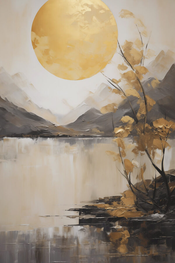 Painting of a tree and a lake