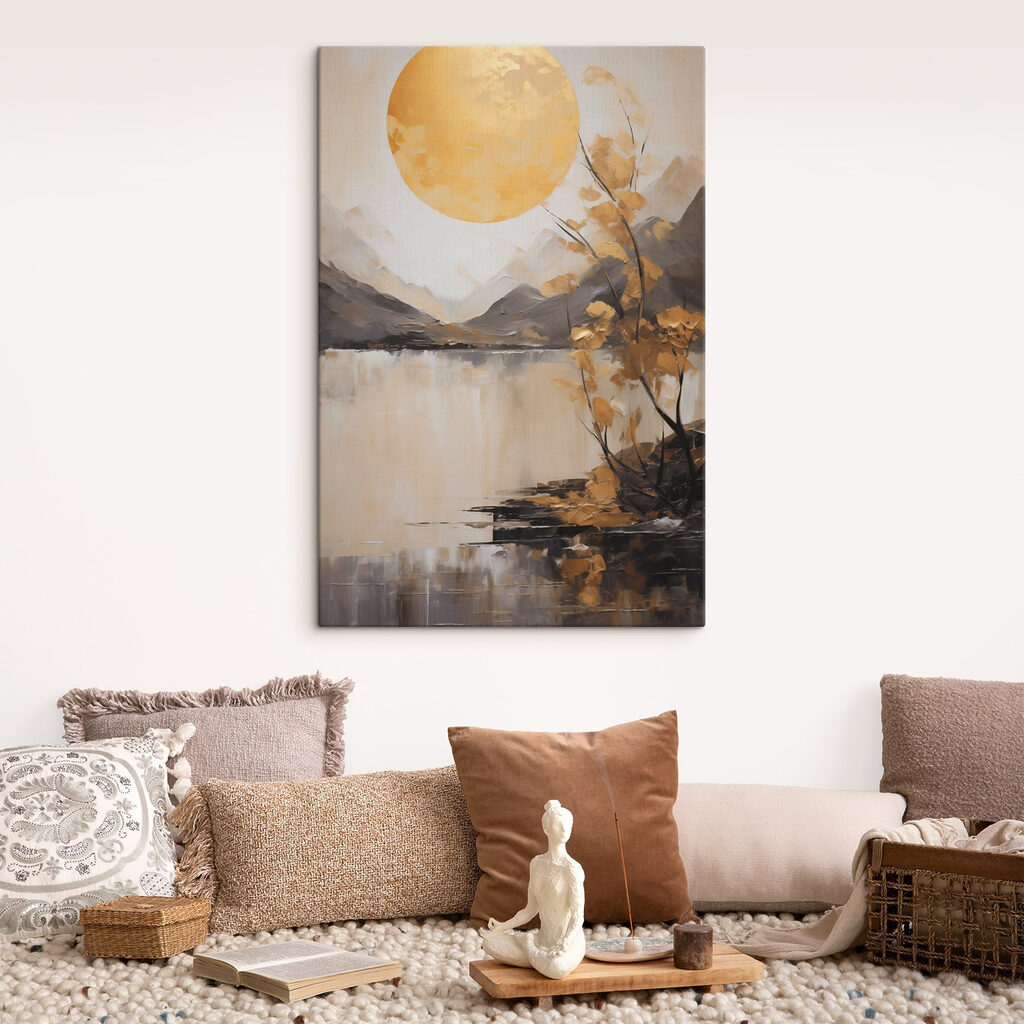Painting of a tree and a lake