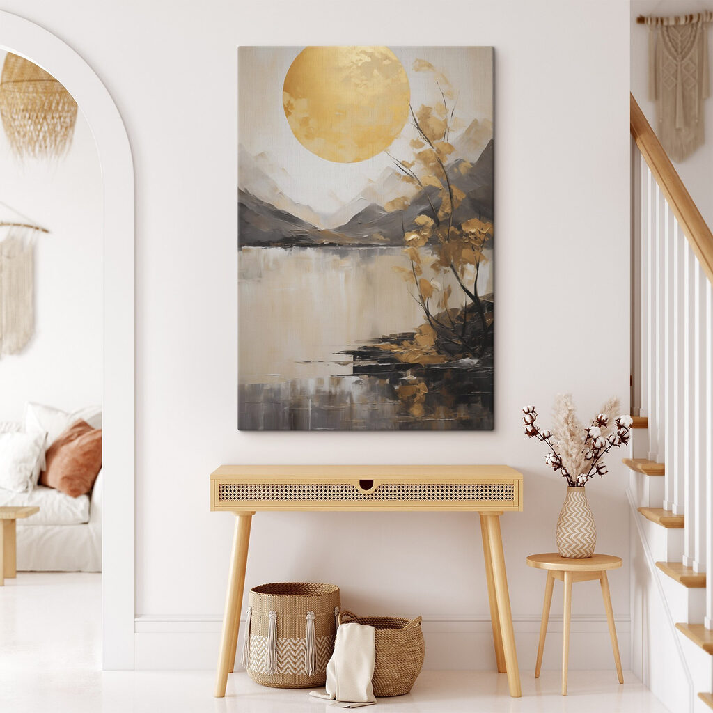 Painting of a tree and a lake