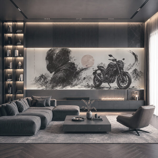 Motocicletta con una maschera nera Motocicletta con una maschera nera
