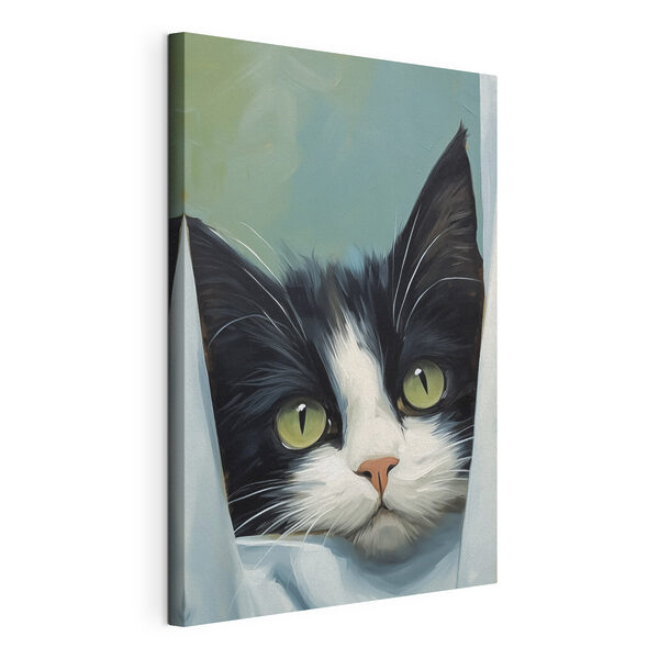 Cat looking out of a curtain