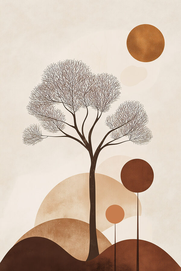Tree with brown circles and a white background Tree with brown circles and a white background