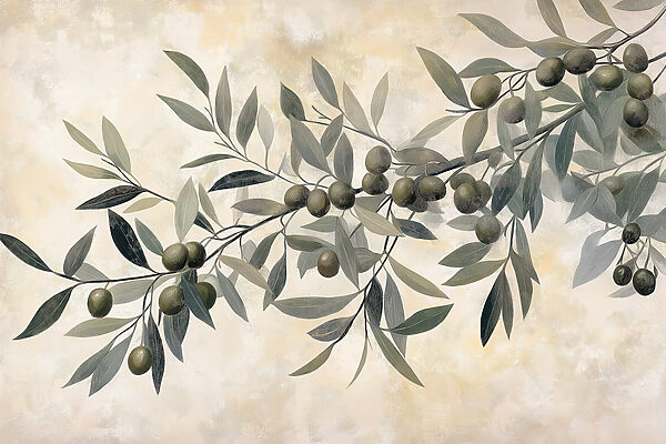 Branch with green leaves and fruits Branch with green leaves and fruits