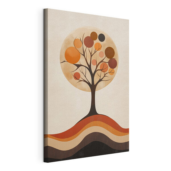 Tree with orange circles and a brown and white circle Tree with orange circles and a brown and white circle