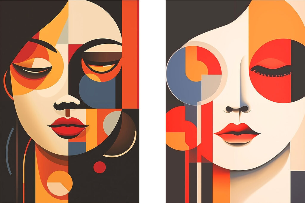 Couple of art pieces of women's faces