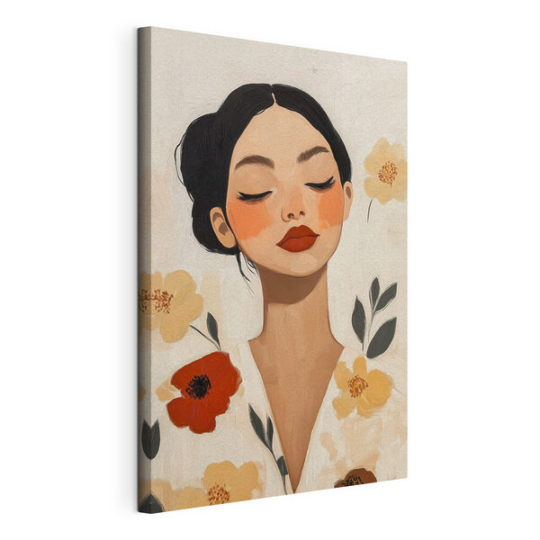 Woman with red lips and flowers