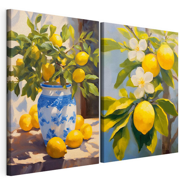 Limoni in un vaso e un vaso con dei limoni Stampa su tela modulare Limoni in un vaso e un vaso con dei limoni